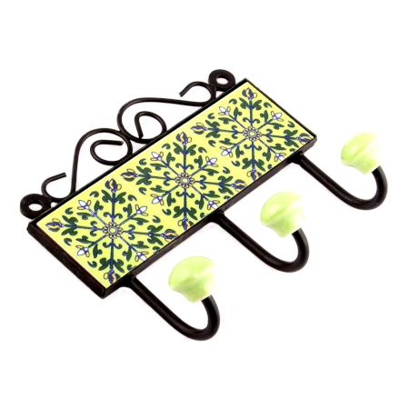 Pea Green And Forest Green Leaf Floral Tiles Hooks 